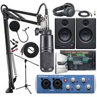 Audio Technica AT2020PK Studio Microphone with ATH-M20x, Boom - XLR Cable Streaming/Podcasting Pack and PreSonus AudioBox USB 96 Audio Interface with Eris 3.5 Pair Studio Monitors