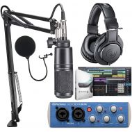 Audio-Technica AT2020PK Studio Microphone with ATH-M20x, Boom & XLR Cable Streaming/Podcasting Pack And PreSonus AudioBox USB 96 Audio Interface