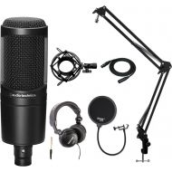 Audio-Technica AT2020 Condenser Studio Microphone with Studio Headphones, Knox Gear Pop Filter, Boom Arm, Shock Mount and XLR Cable