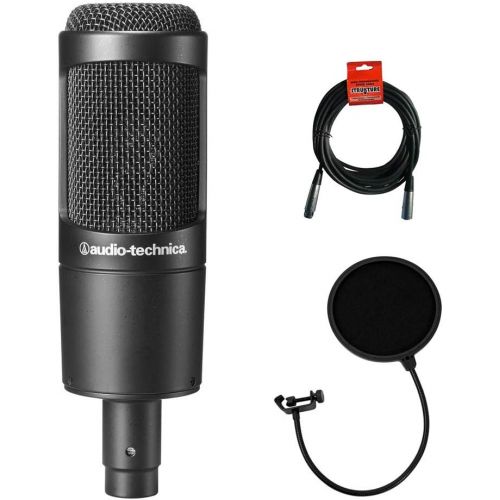 오디오테크니카 Audio-Technica AT2035 Cardioid Condenser Microphone Bundle with Pop Filter with 2 Layered Mesh and 10-foot XLR Cable