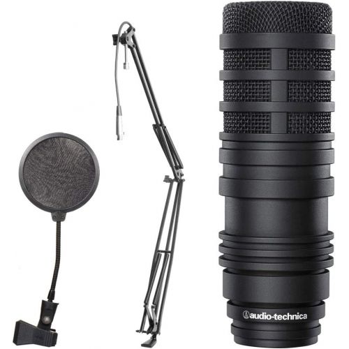 오디오테크니카 Audio-Technica BP40 Large Diaphragm Dynamic Broadcast Microphone + On Stage Boom Arm with XLR Cable + CAD Audio Pop Filter