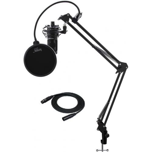 오디오테크니카 Audio-Technica AT2020 Condenser Studio Microphone with Knox Gear Filter, Boom Arm, Cable and Shock Mount