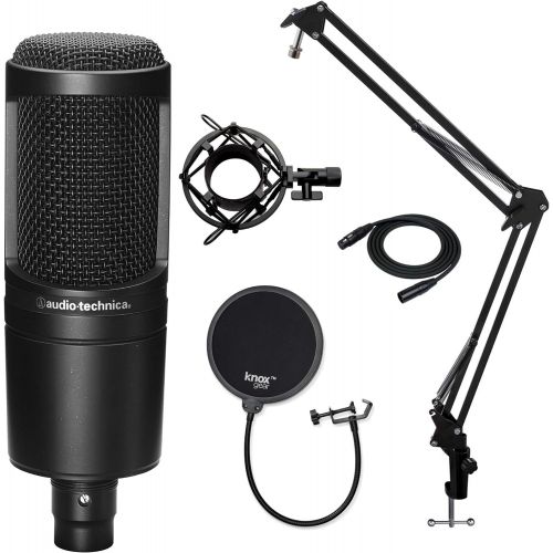 오디오테크니카 Audio-Technica AT2020 Condenser Studio Microphone with Knox Gear Filter, Boom Arm, Cable and Shock Mount
