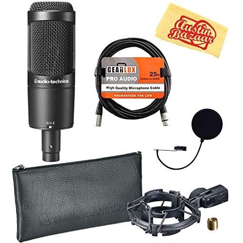 오디오테크니카 Audio-Technica AT2050 Multi-Pattern Condenser Microphone Bundle with Pop Filter, XLR Cable, and Austin Bazaar Polishing Cloth