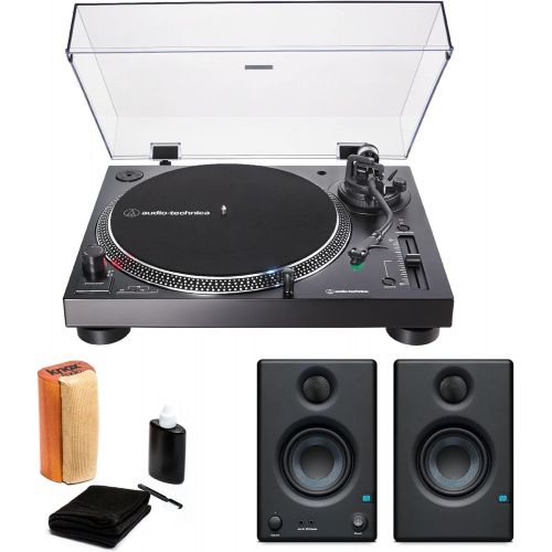 오디오테크니카 Audio-Technica AT-LP120XUSB USB Turntable Black with Presonus Eris 3.5 Monitors (Pair) and Knox Vinyl Record Cleaning Kit