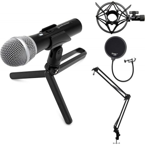 오디오테크니카 Audio-Technica ATR2100X-USB USB/XLR Microphone Bundle with Knox Gear Boom Arm, Shock Mount, and Pop Filter