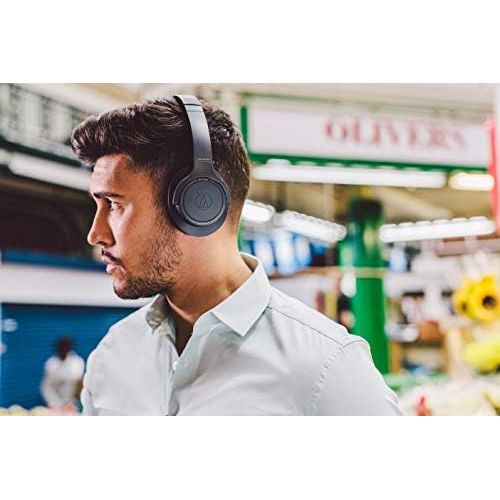 오디오테크니카 Audio-Technica ATH-SR30BTBK Bluetooth Wireless Over-Ear Headphones, Charcoal Gray