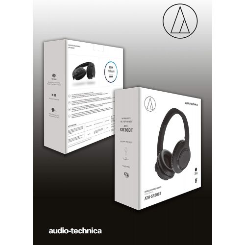 오디오테크니카 Audio-Technica ATH-SR30BTBK Bluetooth Wireless Over-Ear Headphones, Charcoal Gray