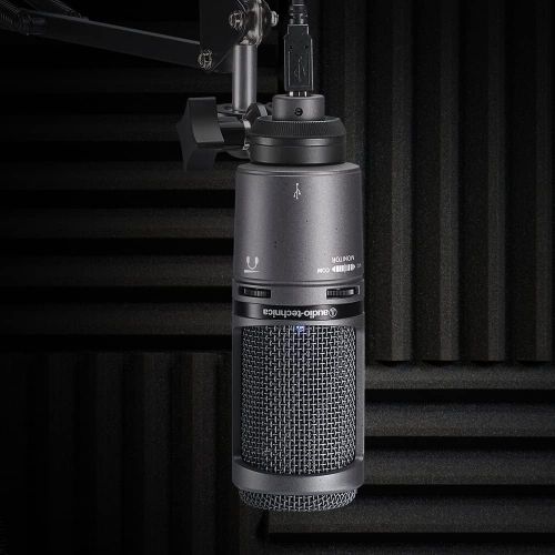 오디오테크니카 Audio-Technica AT2020USB+ Cardioid Condenser USB Microphone, Black, With Built-In Headphone Jack & Volume Control