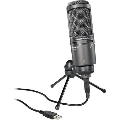 오디오테크니카 Audio-Technica AT2020USB+ Cardioid Condenser USB Microphone, Black, With Built-In Headphone Jack & Volume Control