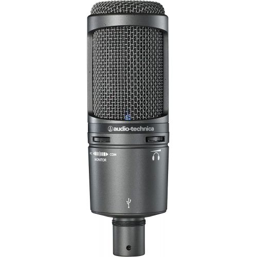 오디오테크니카 Audio-Technica AT2020USB+ Cardioid Condenser USB Microphone, Black, With Built-In Headphone Jack & Volume Control