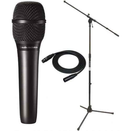 오디오테크니카 Audio-Technica AT2010 Cardioid Condenser Handheld Microphone with Mic Stand and XLR Cable Bundle (3 Items)