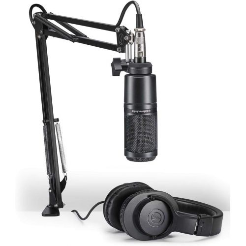 오디오테크니카 Audio-Technica AT2020 Studio Microphone Pack Top Value Bundle with ATH-M20x Headphone, Boom & XLR Cable + Pop Filter & Extra Mic Cable & More