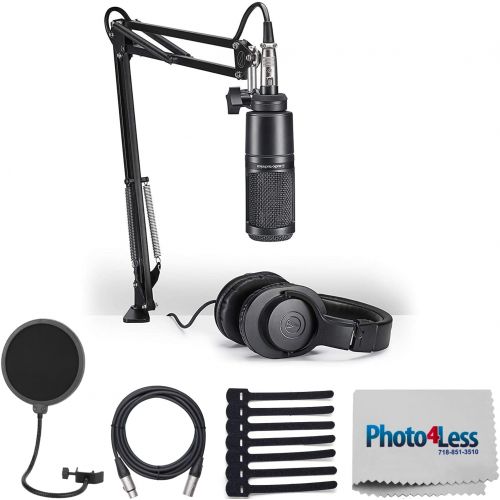 오디오테크니카 Audio-Technica AT2020 Studio Microphone Pack Top Value Bundle with ATH-M20x Headphone, Boom & XLR Cable + Pop Filter & Extra Mic Cable & More