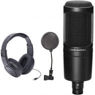 Audio-Technica AT2020 Cardioid Condenser Studio Microphone + SR350 Over-Ear Stereo Headphones + Pop Filter