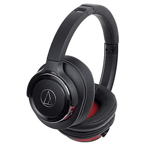 오디오테크니카 Audio-Technica ATH-WS660BTBRD Solid Bass Bluetooth Wireless Over-Ear Headphones with Built-In Mic & Control, Black/Red
