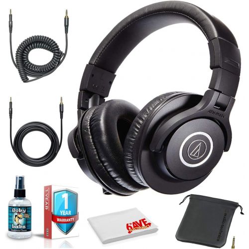 오디오테크니카 Audio-Technica ATH-M40x Over-Ear Professional Studio Monitor Headphones with 6ave Cleaning Kit, Carrying Case and 1-Year Extended Warranty