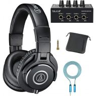 Audio-Technica ATH-M40x Professional Studio Monitor Headphones with Cutting Edge Engineering, 90 Degree Swiveling Earcups Bundle with Blucoil 4-Channel Headphone Amplifier and 6 3.