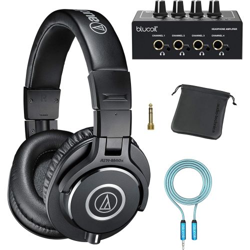 오디오테크니카 Audio-Technica ATH-M40x Professional Studio Monitor Headphones with Cutting Edge Engineering, 90 Degree Swiveling Earcups Bundle with Blucoil 4-Channel Headphone Amplifier and 6 3.