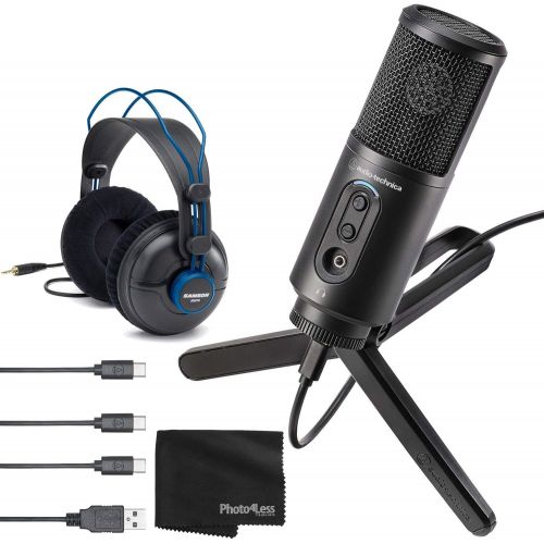 오디오테크니카 Audio-Technica ATR2500XUSB Cardioid Condenser USB Microphone + Professional Studio Reference Headphones