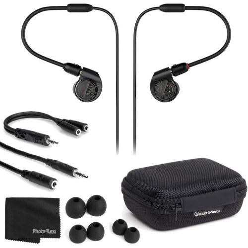 오디오테크니카 Audio-Technica ATH-E40 E-Series Professional in-Ear Monitor Headphones + Headphone Extension Cable + TRS to Dual 3.5 mm TRSF Y Cable + Cleaning Cloth - Deluxe Bundle