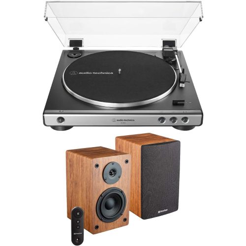 오디오테크니카 Audio-Technica AT-LP60X-GM Turntable (Gunmetal) Bundle with Knox LP1 Powered Bookshelf Speaker Pair (2 Items)