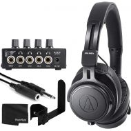 Audio-Technica ATH-M60x Closed-Back Monitor Headphones (Black) + On-Stage Pro Headphone Amplifier + On Stage MY570 Clamp-On Accessory Holder + Extension Cable