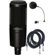 Audio-Technica AT2020 Cardioid Condenser Studio Microphone w/Pop Filter and (2) 20 Mic Cables
