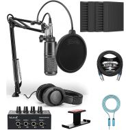Audio-Technica AT2020PK Vocal Microphone Pack for Streaming/Podcasting Bundle with Blucoil 4x 12 Acoustic Wedges, Headphone Amp, Headphone Hook, 10 XLR Cable, Pop Filter and 6 3.5m