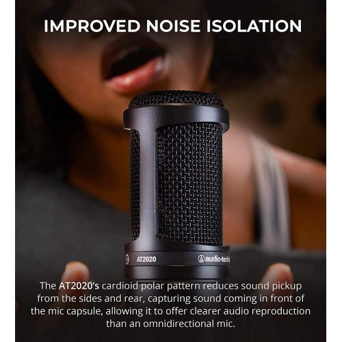 오디오테크니카 Audio-Technica AT2020PK Vocal Microphone Pack for Streaming/Podcasting Bundle with Blucoil 4x 12 Acoustic Wedges, Headphone Amp, Headphone Hook, 10 XLR Cable, Pop Filter and 6 3.5m