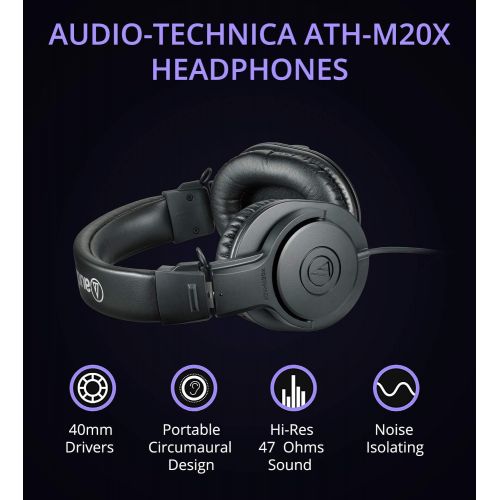 오디오테크니카 Audio-Technica AT2005USBPK Vocal Microphone Pack for Streaming/Podcasting Bundle with Blucoil 4x 12 Acoustic Wedges, Headphone Amp, 3 USB Extension Cable, Pop Filter, and Aluminum