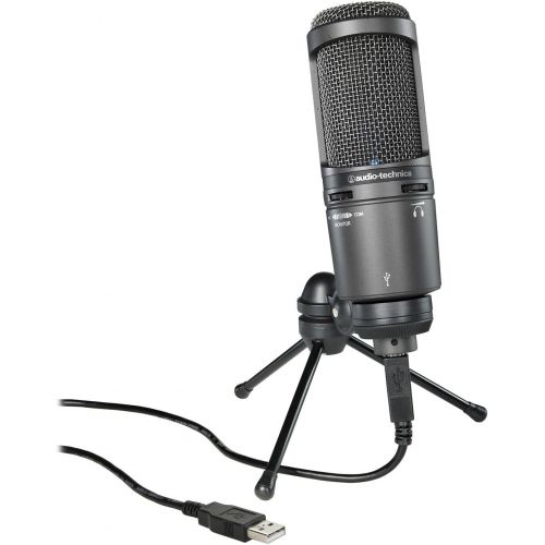 오디오테크니카 Audio-Technica AT2020USB+ Cardioid Condenser USB Microphone Bundle with Headphones, Pop Filter, Cable Ties, and Austin Bazaar Polishing Cloth