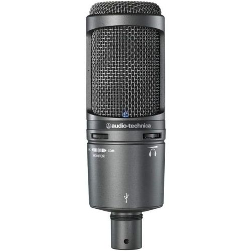 오디오테크니카 Audio-Technica AT2020USB+ Cardioid Condenser USB Microphone, Built-In Headphone Jack, Mac and Windows Compatible - Bundle With CAD Audio Acousti-Shield 22 Foldable Stand-Mounted Ac