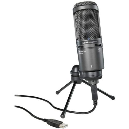 오디오테크니카 Audio-Technica AT2020USB+ Cardioid Condenser USB Microphone, Built-In Headphone Jack, Mac and Windows Compatible - Bundle With CAD Audio Acousti-Shield 22 Foldable Stand-Mounted Ac