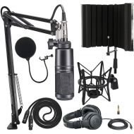 Audio Technica AT2020PK Studio Microphone with ATH-M20x, Boom - XLR Cable Streaming/Podcasting Pack and Spider Microphone Shockmount, Pop Filter and Sound Isolation Booth