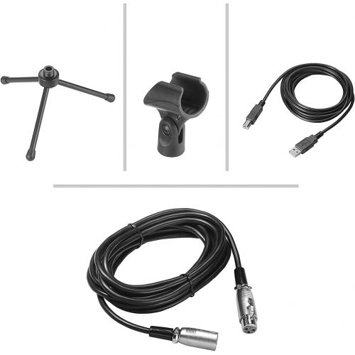 오디오테크니카 Audio-Technica AT2005USB Microphone Pack with ATH-M20x, Boom & Mini-USB Cable + 9-Color Windscreen Pack + Cloth - Top Value Bundle