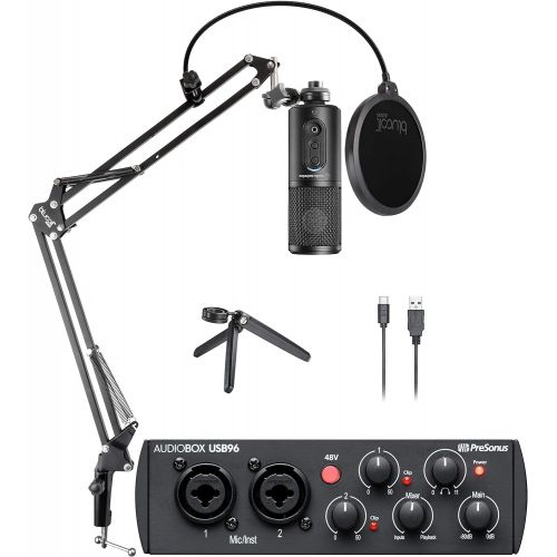 오디오테크니카 Audio-Technica ATR2500x-USB Cardioid Condenser Microphone (ATR Series) Bundle with PreSonus AudioBox 96 Studio 25th Anniversary Edition USB Audio Interface, and Blucoil Boom Arm Pl