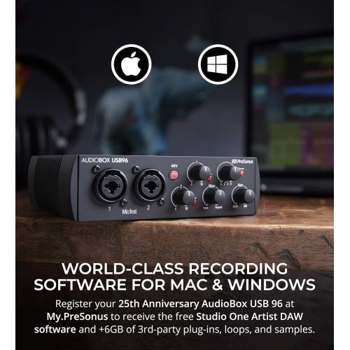 오디오테크니카 Audio-Technica ATR2500x-USB Cardioid Condenser Microphone (ATR Series) Bundle with PreSonus AudioBox 96 Studio 25th Anniversary Edition USB Audio Interface, and Blucoil Boom Arm Pl