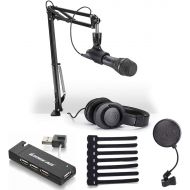 Audio-Technica AT2005USB Microphone Pack with ATH-M20x, Boom & Mini-USB Cable + Cable Ties + On Stage Pop Filter + High Speed USB Hub