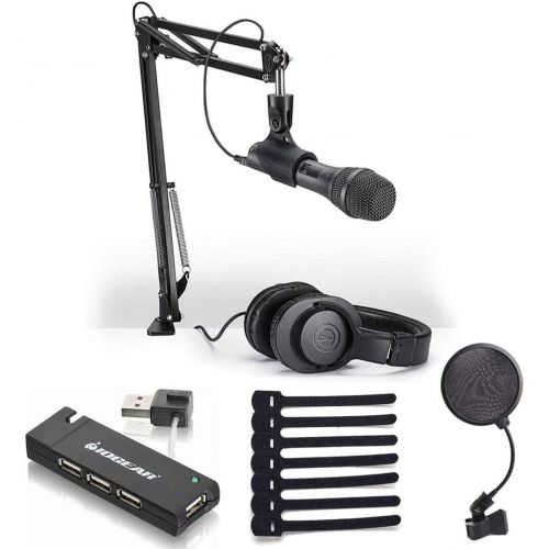 오디오테크니카 Audio-Technica AT2005USB Microphone Pack with ATH-M20x, Boom & Mini-USB Cable + Cable Ties + On Stage Pop Filter + High Speed USB Hub