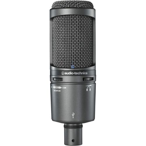 오디오테크니카 Audio-Technica AT2020USB+ Cardioid Condenser USB Microphone + Professional Studio Reference Headphones + Cleaning Cloth - Deluxe Mic Bundle