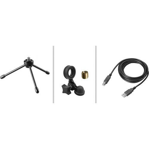 오디오테크니카 Audio-Technica AT2020USB+ Cardioid Condenser USB Microphone (Black) + Pop Filter + 4-Port USB 2.0 Hub with Individual LED Lit Power Switches + Cloth - Deluxe Mic Bundle