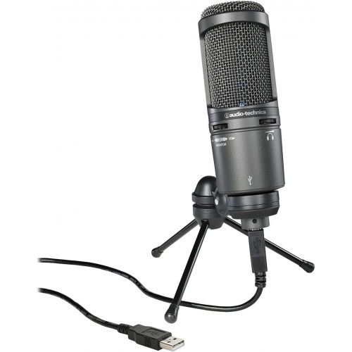 오디오테크니카 Audio-Technica AT2020USB+ Cardioid Condenser USB Microphone (Black) + Pop Filter + 4-Port USB 2.0 Hub with Individual LED Lit Power Switches + Cloth - Deluxe Mic Bundle