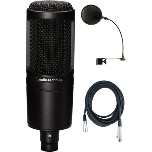 오디오테크니카 Audio-Technica AT2020 Cardioid Condenser Studio Microphone w/Pop Filter and Mic Cable