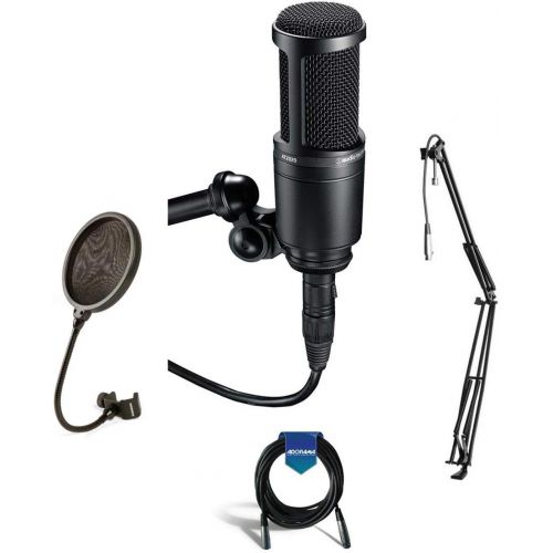 오디오테크니카 Audio-Technica AT2020 Cardioid Condenser Studio Microphone with XLR Cable Studio Boom Arm Stand and Pop Filter