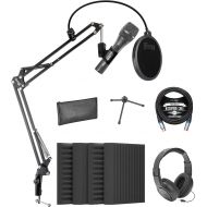 Audio-Technica AT2005USB Cardioid Dynamic USB/XLR Microphone for PA Systems, Windows & Mac Bundle with Blucoil 4X Acoustic Wedges, 10 XLR Cable, Boom Arm Plus Pop Filter, and Samso