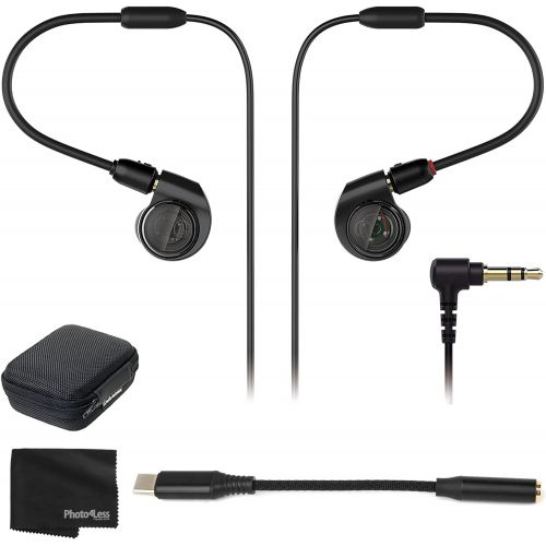 오디오테크니카 Audio-Technica ATH-E40 E-Series Professional in-Ear Monitor Headphones + USB C to 3.5mm Audio Adapter + Cleaning Cloth - Top Value Bundle