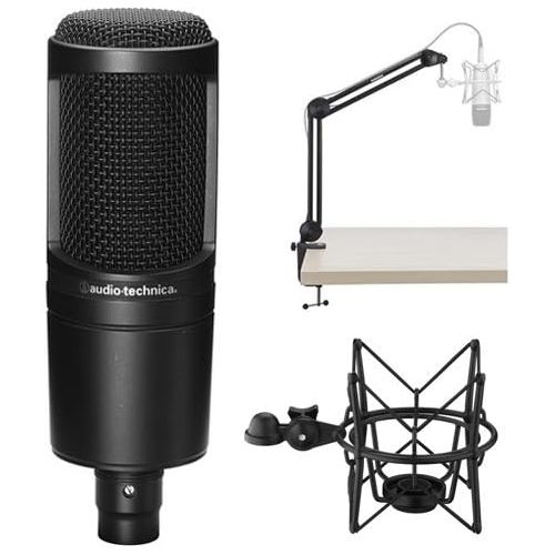 오디오테크니카 Audio-Technica AT2020 Cardioid Condenser Microphone with MBA38 Microphone Boom Arm and SHM-SCM1 Suspension Shockmount