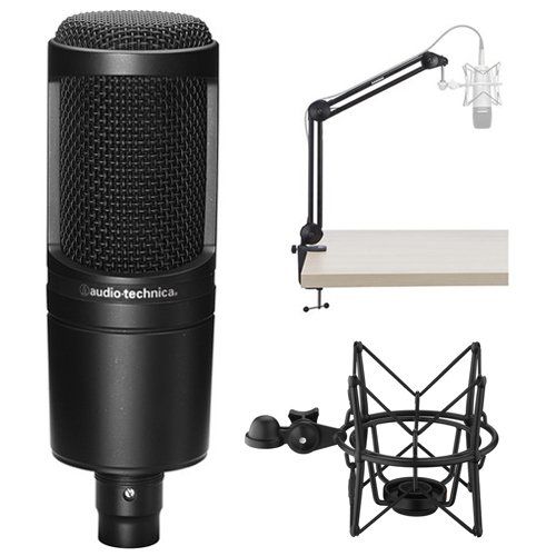 오디오테크니카 Audio-Technica AT2020 Cardioid Condenser Microphone with MBA38 Microphone Boom Arm and SHM-SCM1 Suspension Shockmount