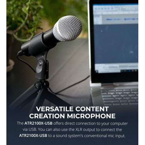 오디오테크니카 Audio-Technica ATR2100X-USB Cardioid Dynamic Microphone (ATR Series) for Windows and Mac Bundle with Blucoil Pop Filter Windscreen, 6 Dimmable Selfie Ring Light, and USB-A Mini Hub